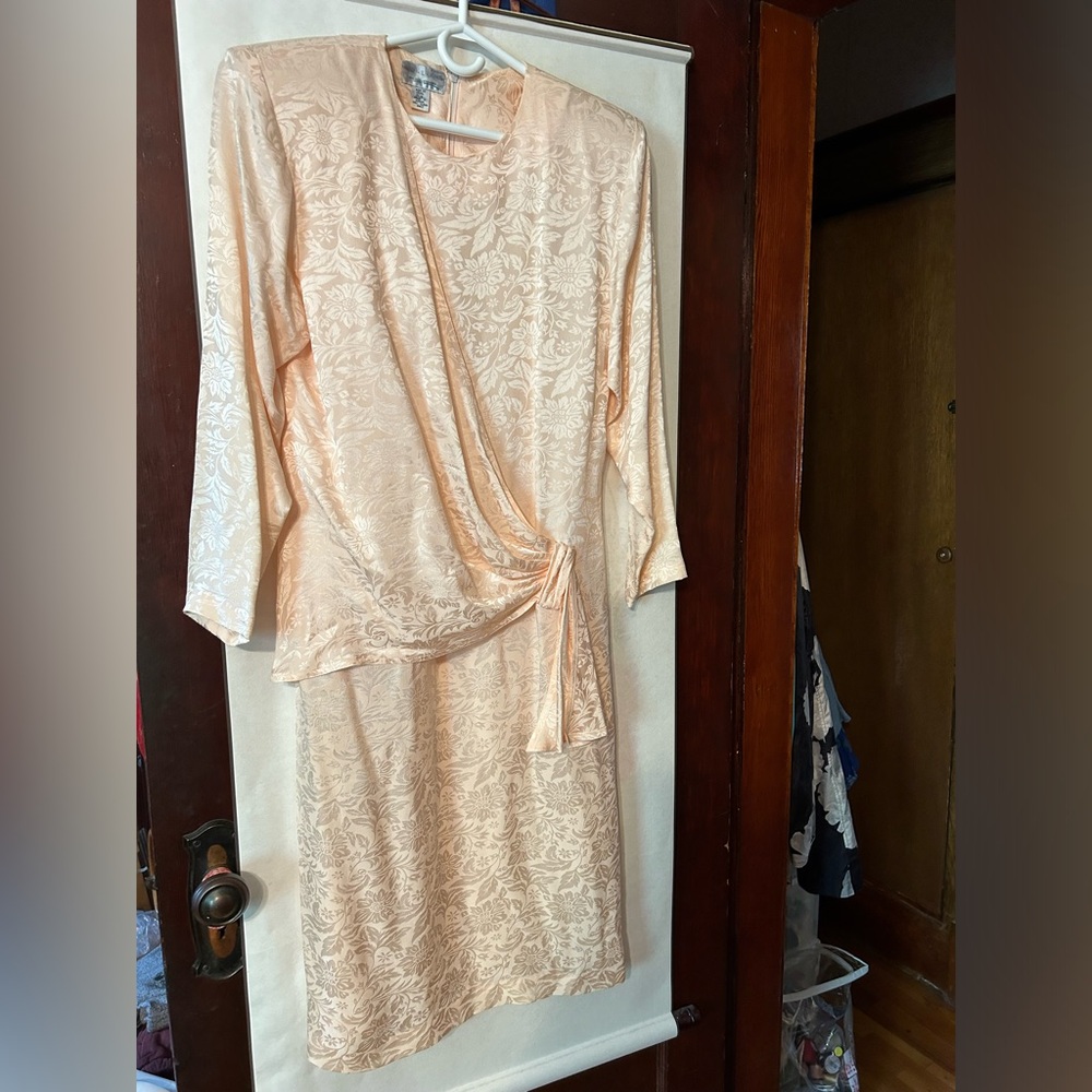 Vintage St Gillian 100% Silk Dress Print Ivory floral, Sz 10